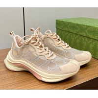 Crafted Gucci Crystal GG Mesh Run Sneakers Nude 916031