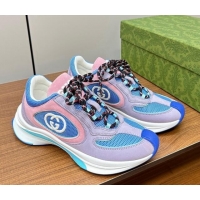 Luxurious Gucci Run Trainer Sneakers in Mesh and Suede with Interlocking G Purple/Blue 916035