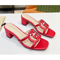 Low Price Gucci Leather Heel Slide Sandals 5cm with Cutout GG Red 916051