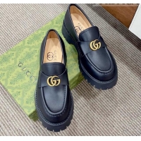 Popular StyleGucci Jumbo Leather Platform Loafers 3.5cm with GG Band Black 916061