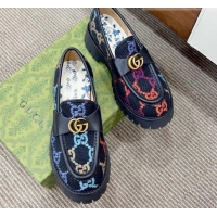 Reasonable Price Gucci Jumbo GG Canvas Platform Loafers 3.5cm with GG Band Black/Multi 916063