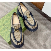 Most Popular Gucci Jumbo GG Canvas Platform Loafers 3.5cm with GG Band Camel/Black 916065