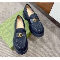 Buy Duplicate Gucci Jumbo GG Canvas Platform Loafers 3.5cm with GG Band Black 916066