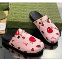 Duplicate Gucci Heart Printed Horsebit Flat Mules Light Pink 916072