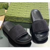 Buy Cheapest Gucci Jumbo GG Canvas Platform Slide Sandal Black 916077