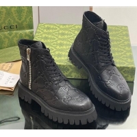 Low Price Gucci GG Leather Ankle Boots Black 916078