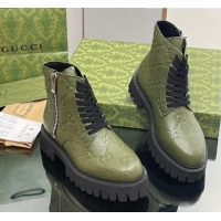 Grade Gucci GG Leather Ankle Boots Green 916080