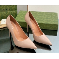 Buy Duplicate Gucci Leather Pointed High heel Pumps 10.5cm with GG Light Pink 1012003