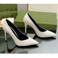 Top Quality Gucci Patent Leather Pointed High heel Pumps 10.5cm with GG White 1012006