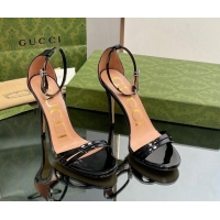 Shop Gucci Heeled Patent Leather Sandals 8.5cm Black 1012014