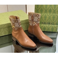 Best Price Gucci Leather and GG Canvas Ankle Boots 4.5cm with Horsebit Brown 012028