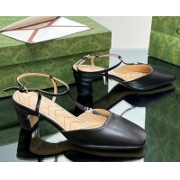 Shop Duplicate Gucci Leather Petite GG Slingback Pumps 5.5cm with T-Strap Black 1012049