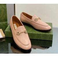 Buy Fashionable Gucci Jordaan Leather Loafers with Crystals Light Pink 1012054 