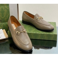 Shop Duplicate Gucci Jordaan Leather Loafers with Crystals Khaki Green 1012055