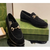 Charming Gucci Jordaan Suede Loafers with Crystals Black 012063