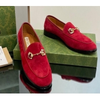 Best Price Gucci Jordaan Suede Loafers with Crystals Red 012065