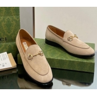 Purchase Gucci Jordaan Suede Loafers with Crystals Beige 012066