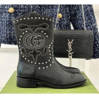 Best Product Gucci Lizard-print Leather Ankle Boots 3cm with Double G and Studs Black 012069