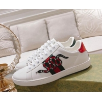 Low Price Gucci Ace Leather Sneakers with Kingsnake White 012075