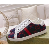 Best Quality Gucci Ace GG Wool Sneakers Navy Blue/Red 012089