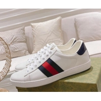 Perfect Gucci Ace Leather Sneakers White/Blue Web 012092