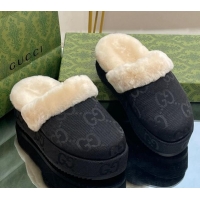 Durable Gucci Jumbo GG Canvas and Wool Platform Mules 5.5cm Black 014046