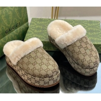 Good Looking Gucci GG Canvas and Wool Platform Mules 5.5cm Beige 014048