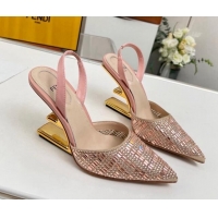 Big Discount Fendi First High Heel Slingback Pumps 9.5cm in Crystals Pink 703122