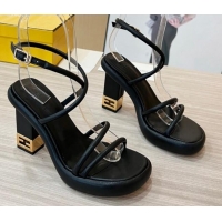 Best Luxury Fendi Baguette Sandals 9cm in Nappa Leather Black 711023