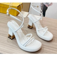 Best Price Fendi Baguette Sandals 9cm in Nappa Leather White 711024