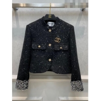 ​Most Popular Chanel Tweed Jacket with Sequin CH92862 Black 2023