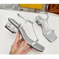 Best Grade Fendi Medium Heel Sandals 5.5cm in Calfskin Silver 711029