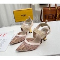 Shop Duplicate Fendi Colibrì Slingback Pumps 8.5cm in FF Mesh with Sequins Light Pink 804093