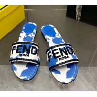 Low Price Fendi Canvas Flat Slide Sandals Blue 804097