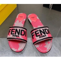 Classic Hot Fendi Canvas Flat Slide Sandals Pink 804099