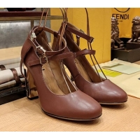 Best Quality Fendi Delfina High-heeled Pumps in Brown Calfskin 105mm Heel 381803