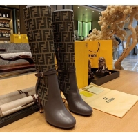 Top Grade Fendi Delfina High Boots in FF Fabric and Calfskin 105mm Heel 381813