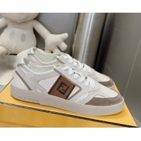 Good Looking Fendi Step Leather Low-top Sneakers White/Brown 831044