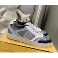 Luxurious Fendi Step Leather Low-top Sneakers Grey 831045