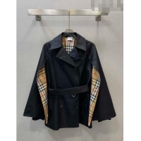 Famous Brand Burberry Cloak Trench Coat B9203 Black 2023