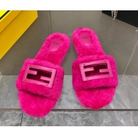 Most Popular Fendi Signature Shearling Wool Flat Slide Sandals Dark Pink 902057