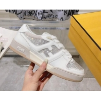 Pretty Style Fendi Match Low Top Sneakers in Leather and Crystals White 910136