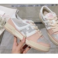 Top Grade Fendi Match Low Top Sneakers in Leather and Crystals Light Pink 910137