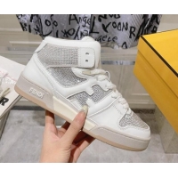 Best Product Fendi Match High Top Sneakers in Leather and Crystals White 910140