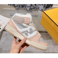 Good Quality Fendi Match High Top Sneakers in Leather and Crystals Light Pink 910142