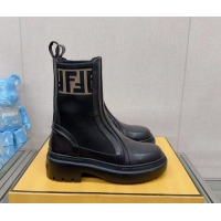 Classic Fendi Domino Ankle Biker Boots in Leather and Knit with FF Trim Black 912013