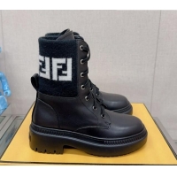 Lowest Price Fendi Domino Ankle Lace-up Boots in Leather and FF Knit Black 912015