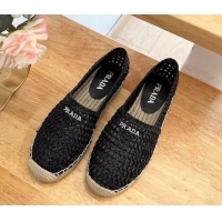 Hot Style Prada Crochet Espadrilles Flat Black 704071