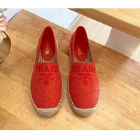 Perfect Prada Linen Fabric Flat Espadrilles Red 704076