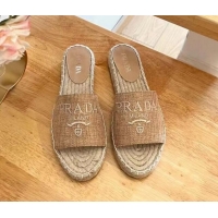 Trendy Design Prada Linen Fabric Flat Slide Sandals Beige 704077